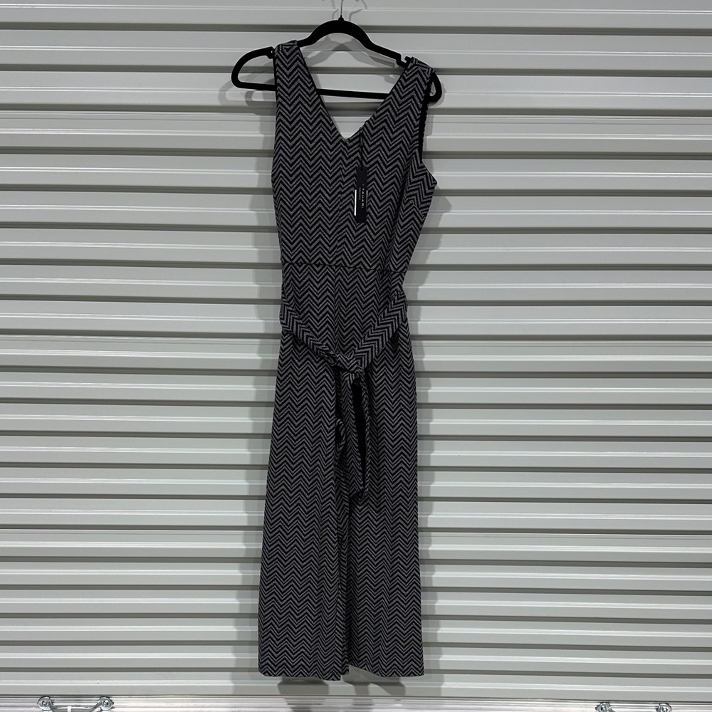 Tahari Black and White Chevron Wide-Leg Jumpsuit